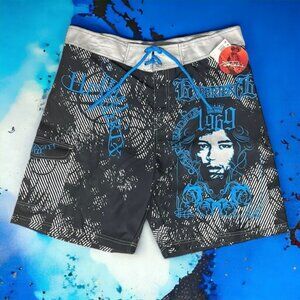 NWT Authentic Jimi Hendrix Black Blue Gray Graphic Swim Board Shorts Size XL